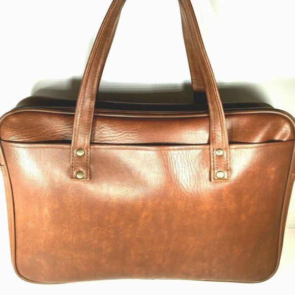 Mr Roberts RARE Vtg Brown Faux Leather Briefcase - Picture 2 of 12
